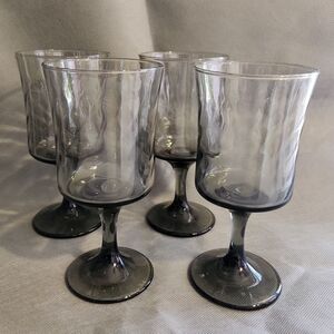 Vintage Libbey Smoke Gray Optic Swirl Goblets
